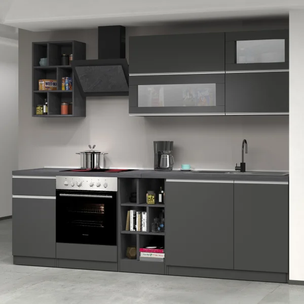 Cucina 255cm componibile lineare moderna antracite grigio pietra Gourmet Prestige