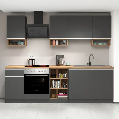 Cucina 255cm componibile lineare moderna antracite rovere Gourmet 1