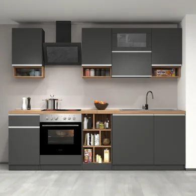 Cucina 255cm componibile lineare moderna antracite rovere Gourmet 2