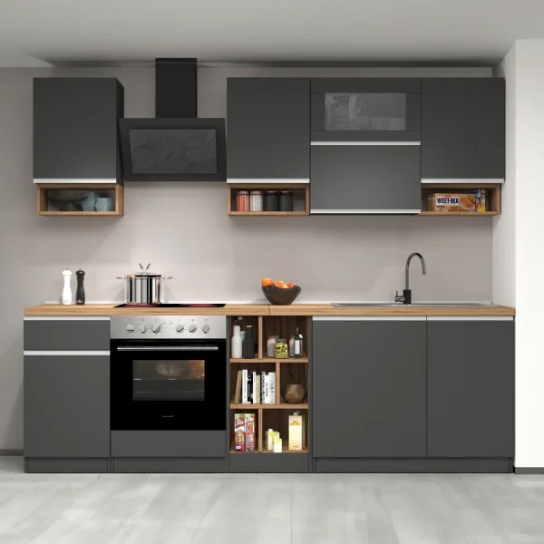 Cucina 255cm componibile lineare moderna antracite rovere Gourmet Pure