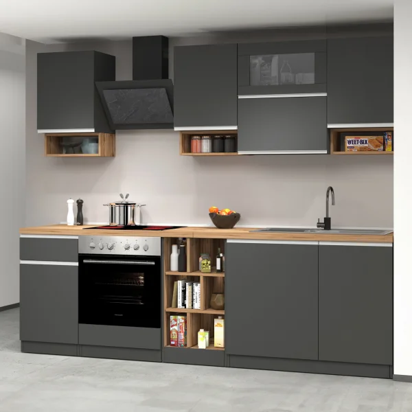 Cucina 255cm componibile lineare moderna antracite rovere Gourmet Pure