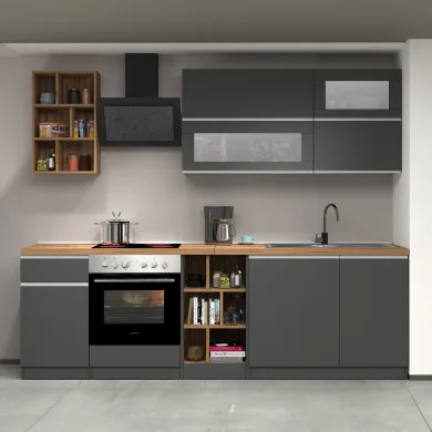 Cucina 255cm componibile lineare moderna antracite rovere Gourmet 3