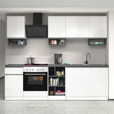 Cucina 255cm componibile lineare moderna bianco grigio pietra Gourmet 1