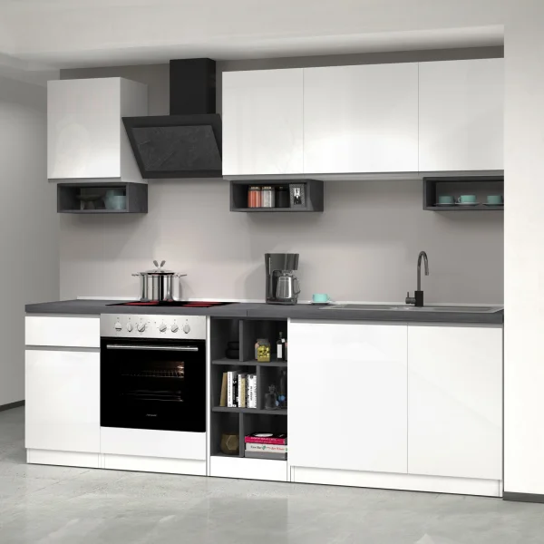 Cucina 255cm componibile lineare moderna bianco grigio pietra Gourmet Elegance