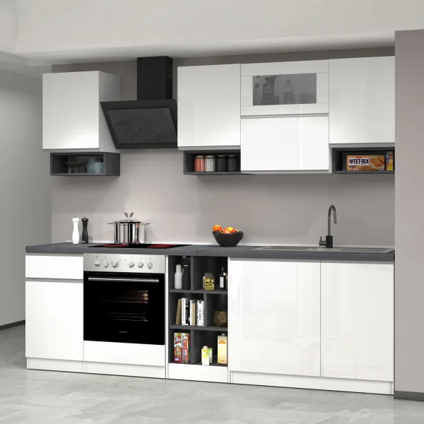 Cucina 255cm componibile lineare moderna bianco grigio pietra Gourmet Pure