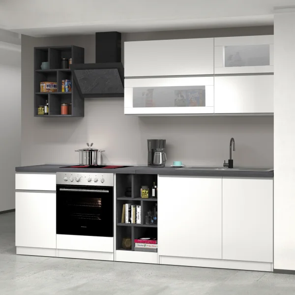 Cucina 255cm componibile lineare moderna bianco grigio pietra Gourmet Prestige