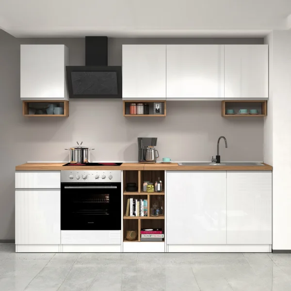 Cucina 255cm componibile lineare moderna bianco rovere Gourmet Elegance