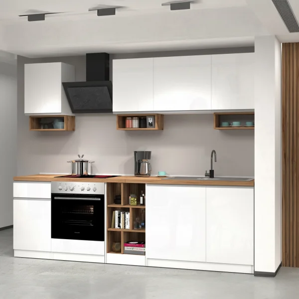 Cucina 255cm componibile lineare moderna bianco rovere Gourmet Elegance