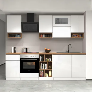 Cucina 255cm componibile lineare moderna bianco rovere Gourmet 2