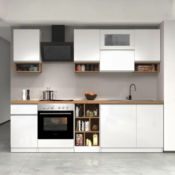 Cucina 255cm componibile lineare moderna bianco rovere Gourmet Pure