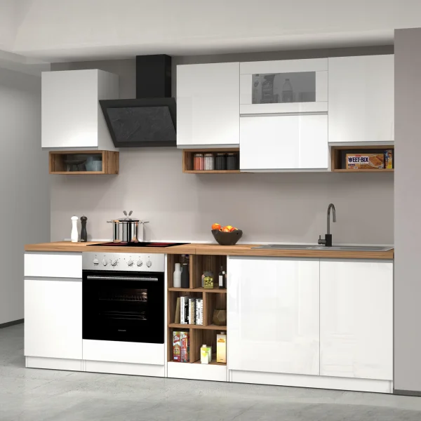 Cucina 255cm componibile lineare moderna bianco rovere Gourmet Pure