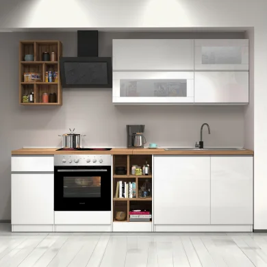 Cucina 255cm componibile lineare moderna bianco rovere Gourmet Prestige