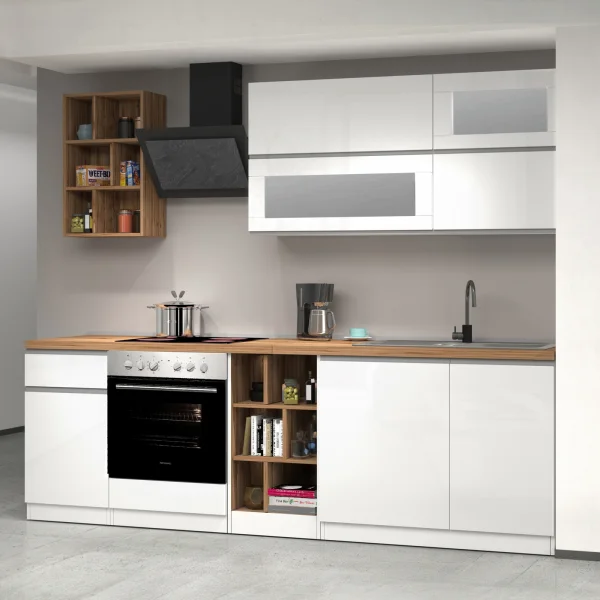 Cucina 255cm componibile lineare moderna bianco rovere Gourmet Prestige