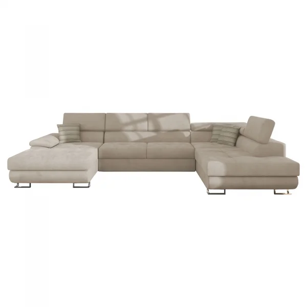 Divano letto angolare destra 5 posti 345x202cm tessuto beige Sloffy