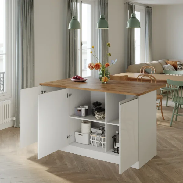 Isola cucina centrale 155x90cm 3 ante bianco laccato con piano rovere Gourmet