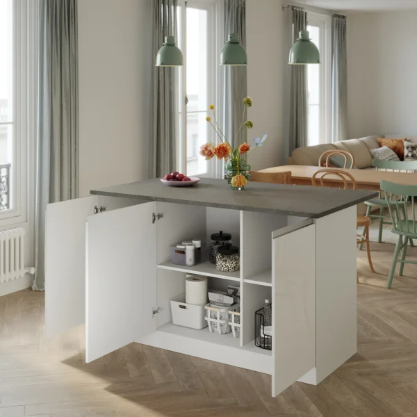 Isola cucina centrale 155x90cm 3 ante bianco laccato con piano grigio effetto pietra Gourmet