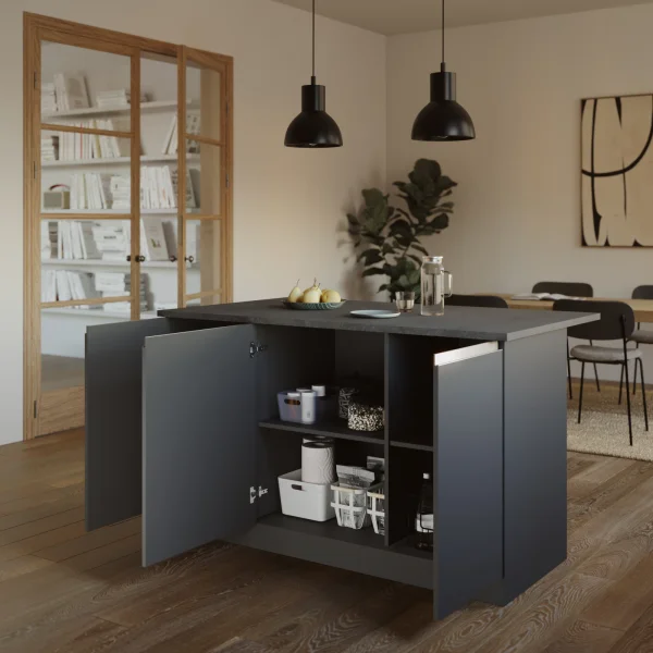 Isola cucina centrale 155x90cm 3 ante antracite opaco con piano grigio effetto pietra Gourmet