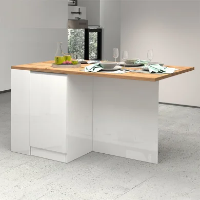 Isola cucina centrale 160x90cm 2 ante e vani bianco laccato con piano rovere Delizia