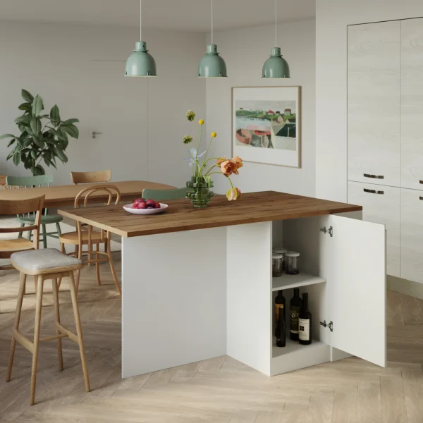 Isola cucina centrale 160x90cm 2 ante e vani bianco laccato con piano rovere Gourmet