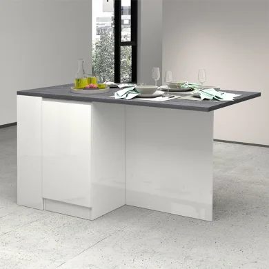 Isola cucina centrale 160x90cm 2 ante e vani bianco laccato con piano grigio effetto pietra Delizia