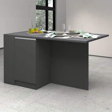 Isola cucina centrale 160x90cm 2 ante e vani antracite opaco con piano grigio effetto pietra Gourmet