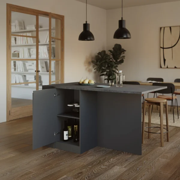 Isola cucina centrale 160x90cm 2 ante e vani antracite opaco con piano grigio effetto pietra Gourmet