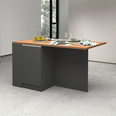 Isola cucina centrale 160x90cm 2 ante e vani antracite opaco con piano rovere Delizia