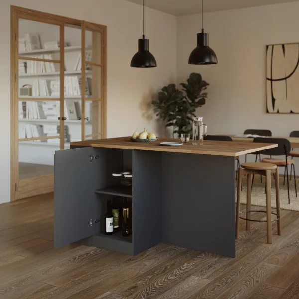 Isola cucina centrale 160x90cm 2 ante e vani antracite opaco con piano rovere Gourmet