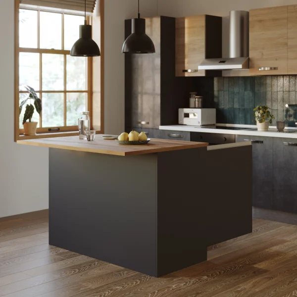 Isola cucina centrale 125x90cm antracite piano rovere Gourmet