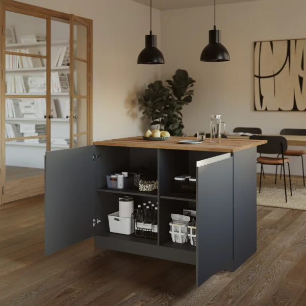 Isola cucina centrale 125x90cm antracite piano rovere Gourmet