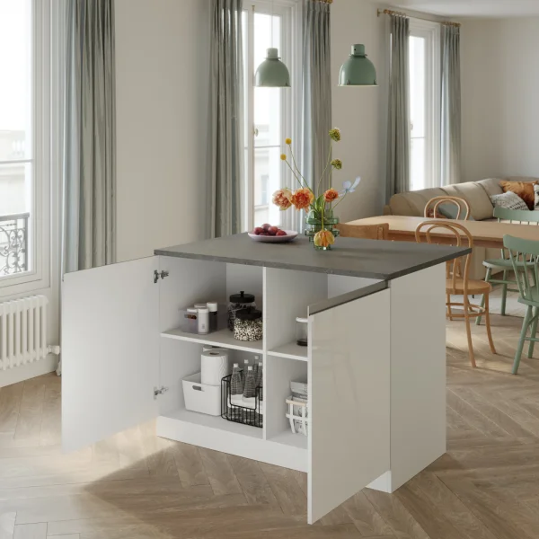 Isola cucina centrale 125x90cm bianco piano grigio pietra Gourmet