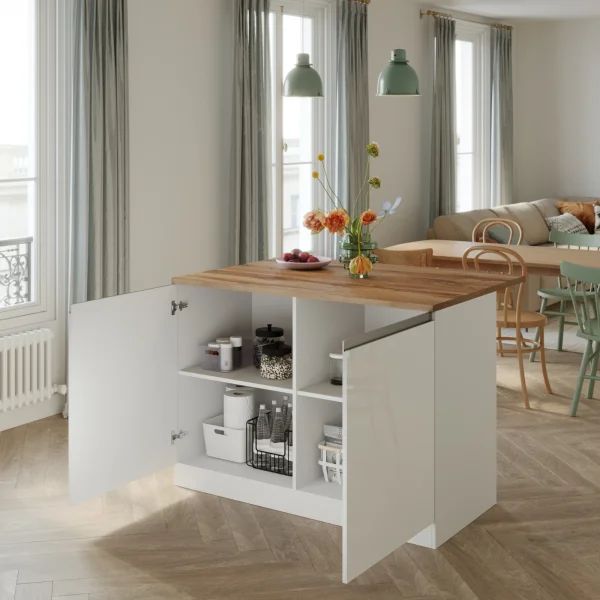 Isola cucina centrale 125x90cm bianco piano rovere Gourmet