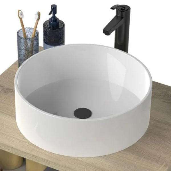 Lavabo da appoggio rotondo Ø36cm in ceramica bianco lucido Linkuva