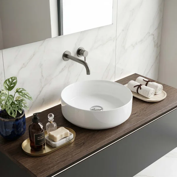 Lavabo bagno da appoggio rotondo Ø36cm in ceramica bianco lucido Linkuva