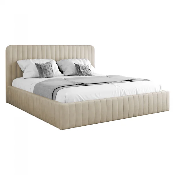 Letto contenitore alla francese 140x200 imbottito velluto beige Poffi