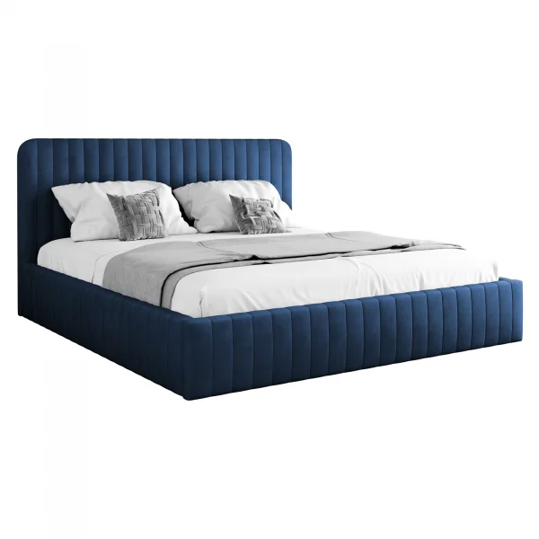 Letto contenitore alla francese 140x200 imbottito velluto blu Poffi