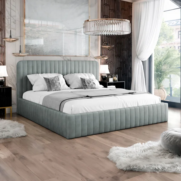 Letto contenitore alla francese 140x200 imbottito velluto grigio Poffi