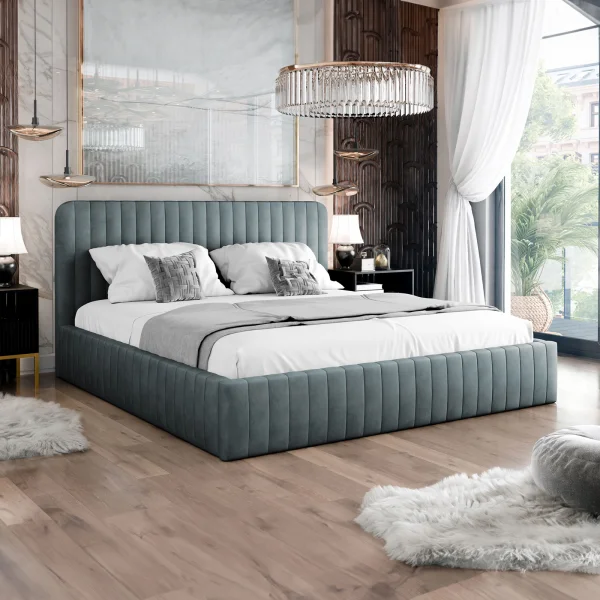 Letto contenitore alla francese 140x200 imbottito velluto grigio scuro Poffi