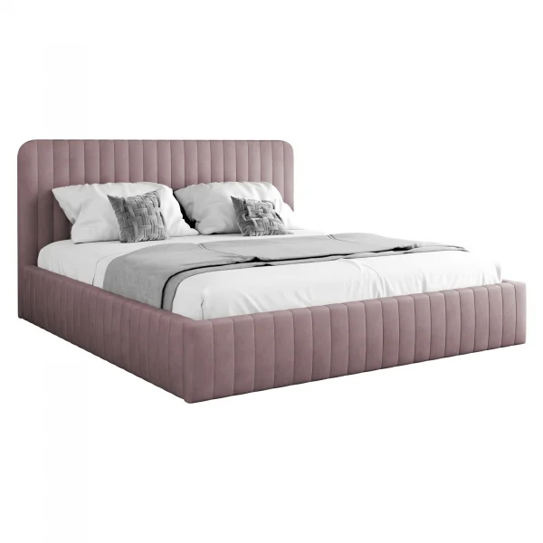 Letto contenitore alla francese 140x200 imbottito velluto rosa Poffi