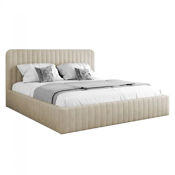 Letto contenitore matrimoniale 160x200 imbottito velluto beige Poffi