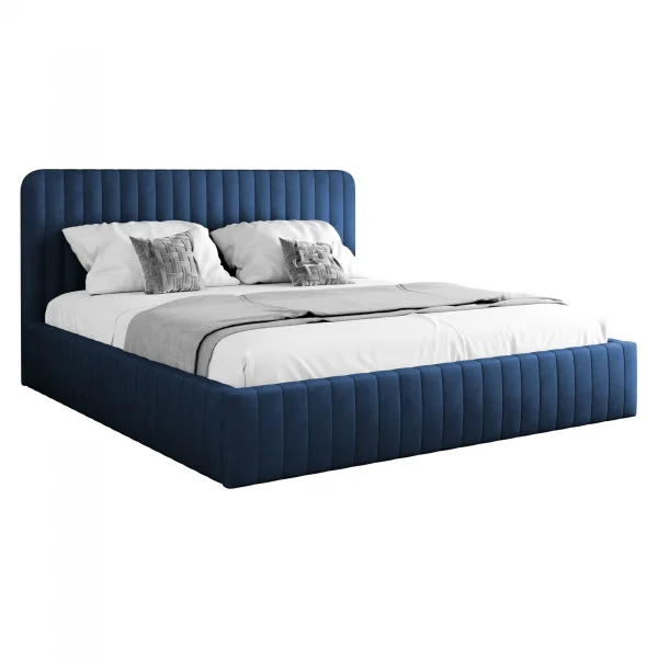 Letto contenitore matrimoniale 160x200 imbottito velluto blu Poffi