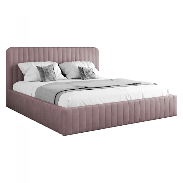 Letto contenitore matrimoniale 160x200 imbottito velluto rosa Poffi