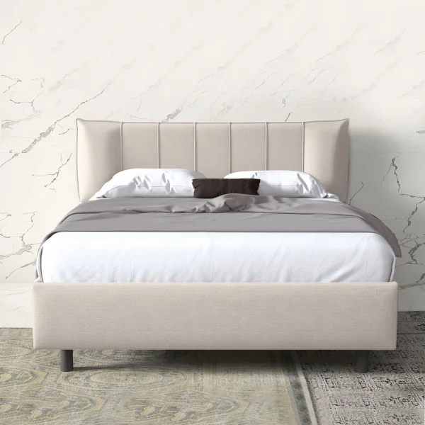 Letto contenitore matrimoniale 160x195 imbottito tessuto bianco CozyHaven