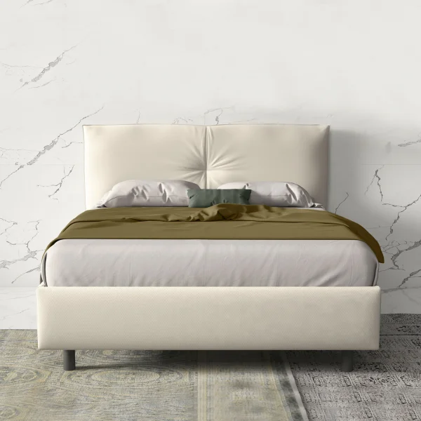 Letto contenitore matrimoniale 160x195cm imbottito tessuto bianco EliteDreams