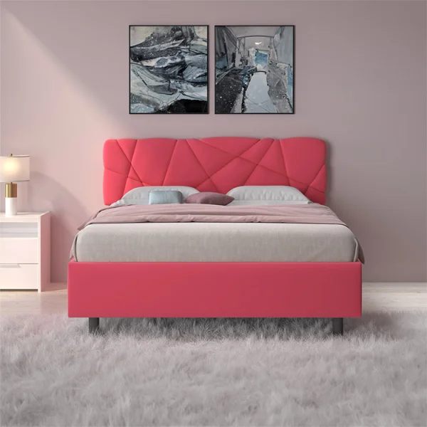 Letto contenitore matrimoniale 160x195 imbottito tessuto rosa LuxeSleep