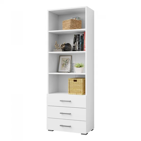 Libreria 63x190cm design moderno 3 cassetti bianco Pastello