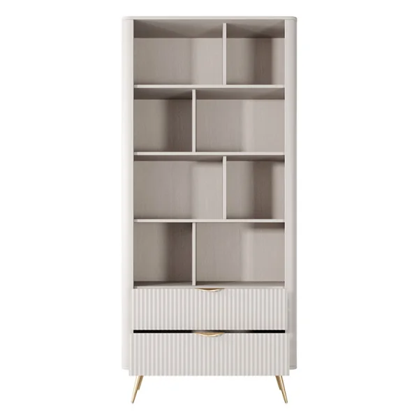 Libreria 88x194cm 2 cassetti 8 vani a giorno beige cannettato Ramis