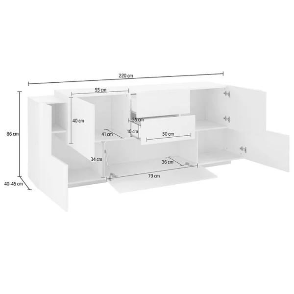 Madia 220x86cm 2 ante bianco laccato Alabastro