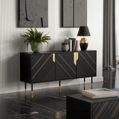 Madia moderna 154x72cm design 3 ante nero oro Golden