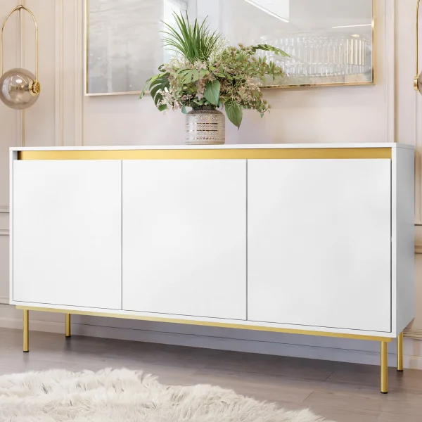 Madia moderna 160x86cm 3 ante bianco oro Praga